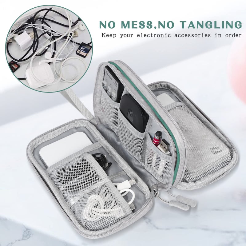 FYY Electronic Organizer  Travel Cable Organizer Bag Pouch Electronic Accessories Carry Case Portable Waterproof Double Layers All-in-One Storage Bag for Cable  Cord  Charger  Phone -Pattern Green(M) - Image 5